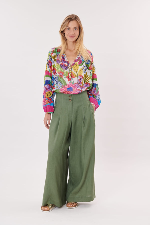 Rene Derhy Blouse Imprimée Avec Des Perles Col En V RUTH