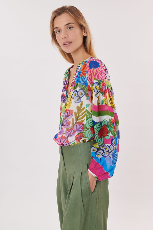 Rene Derhy Blouse Imprimée Avec Des Perles Col En V RUTH