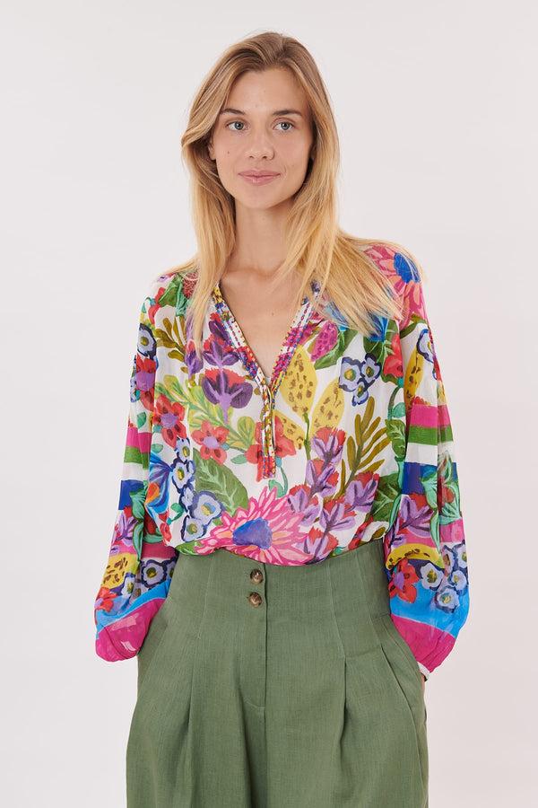 rene derhy Blouse imprimée avec des perles col en V RUTH