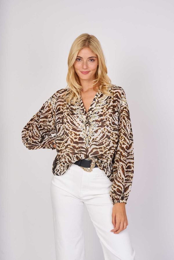 rene derhy Blouse imprimée broderie lurex EGYPTIENNE