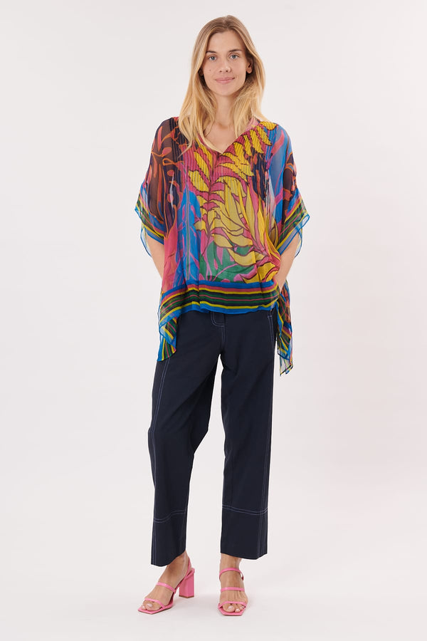 Rene Derhy Blouse Poncho Imprimée Manches 3/4 Col Rond ROSE