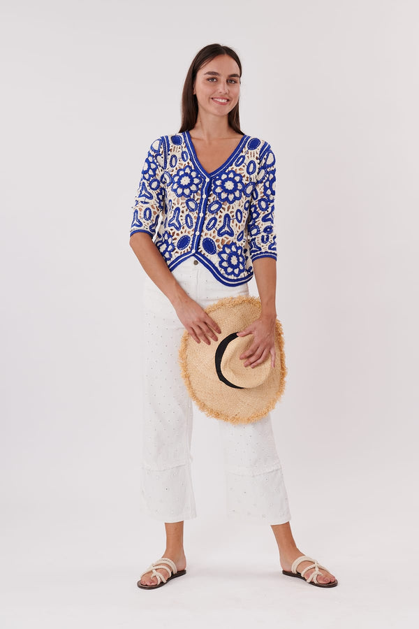 Rene Derhy Cardigan Court Manches 3/4 En Crochet ULRICH