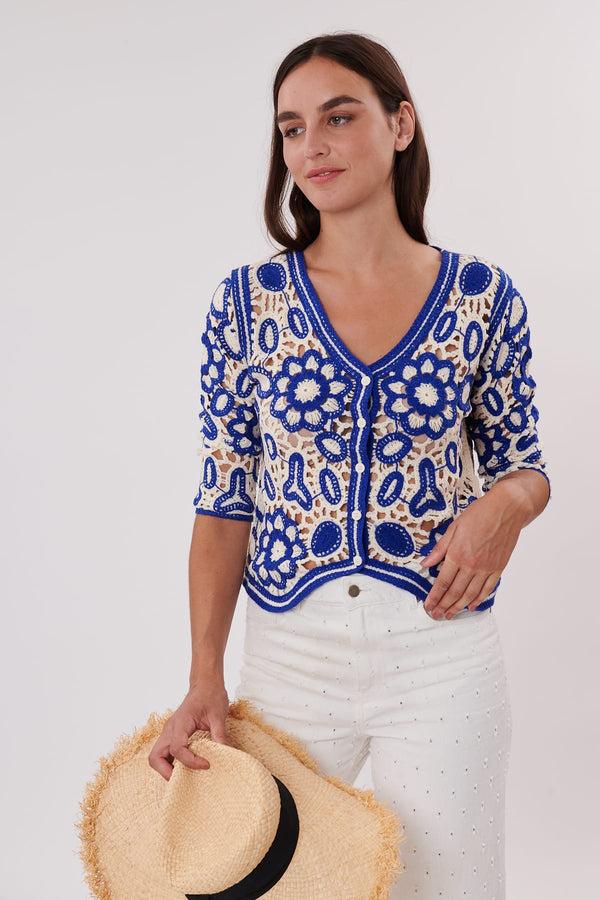 rene derhy Cardigan court manches 3/4 en crochet ULRICH