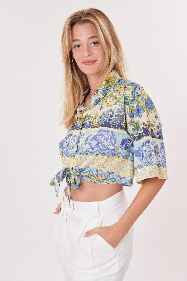 Rene Derhy Chemisier Court Imprimé Et Brodé à Manches Courtes ROME