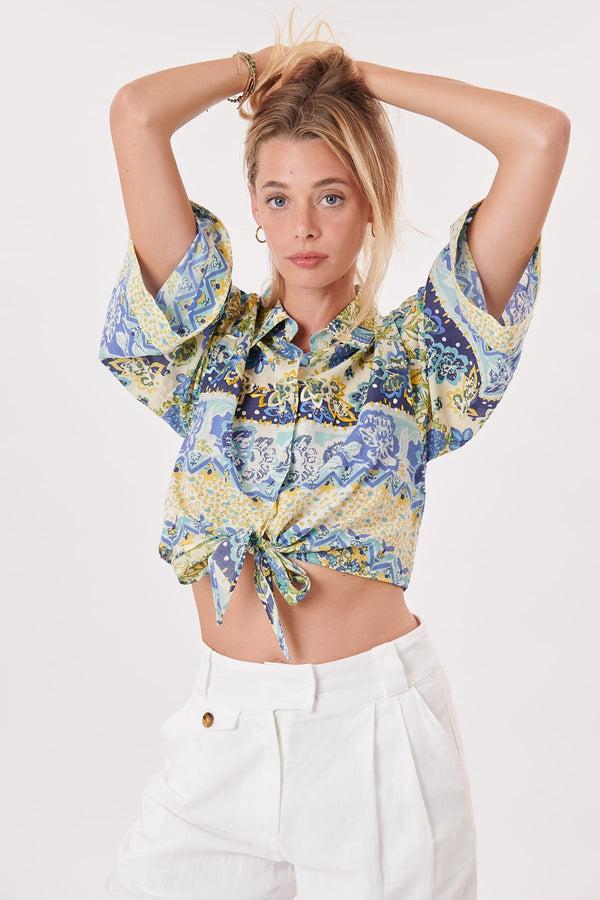 rene derhy Chemisier court imprimé et brodé à manches courtes ROME