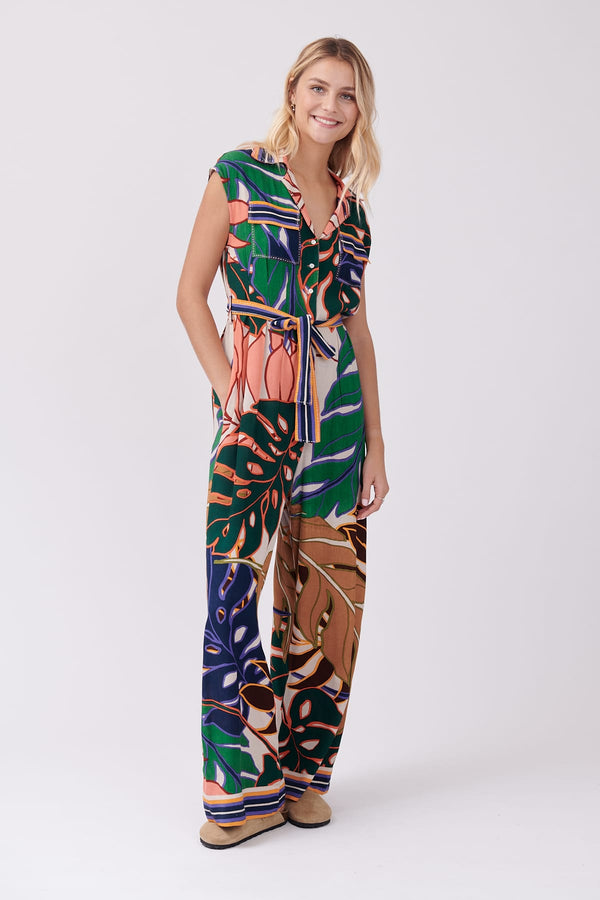 rene derhy Combinaison safari imprimée et ample sans manches INAYA