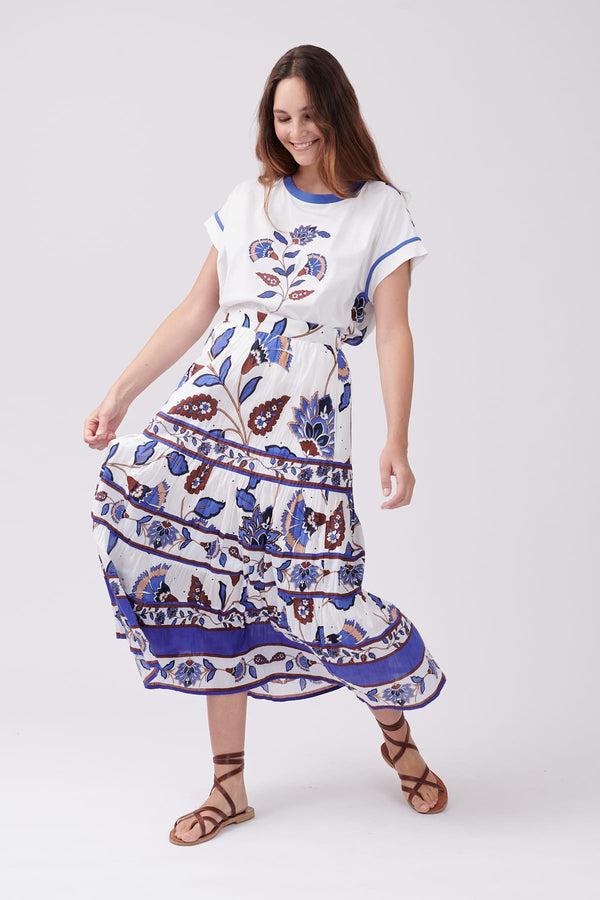 Rene Derhy Jupe Longue En Coton Imprimée à Volants VALLY