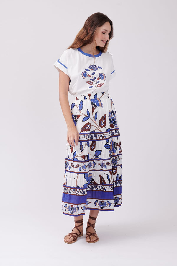 Rene Derhy Jupe Longue En Coton Imprimée à Volants VALLY