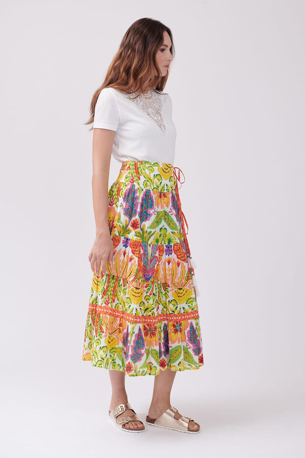 Rene Derhy Jupe Longue Imprimée à Volants Et Pompons VARSHA