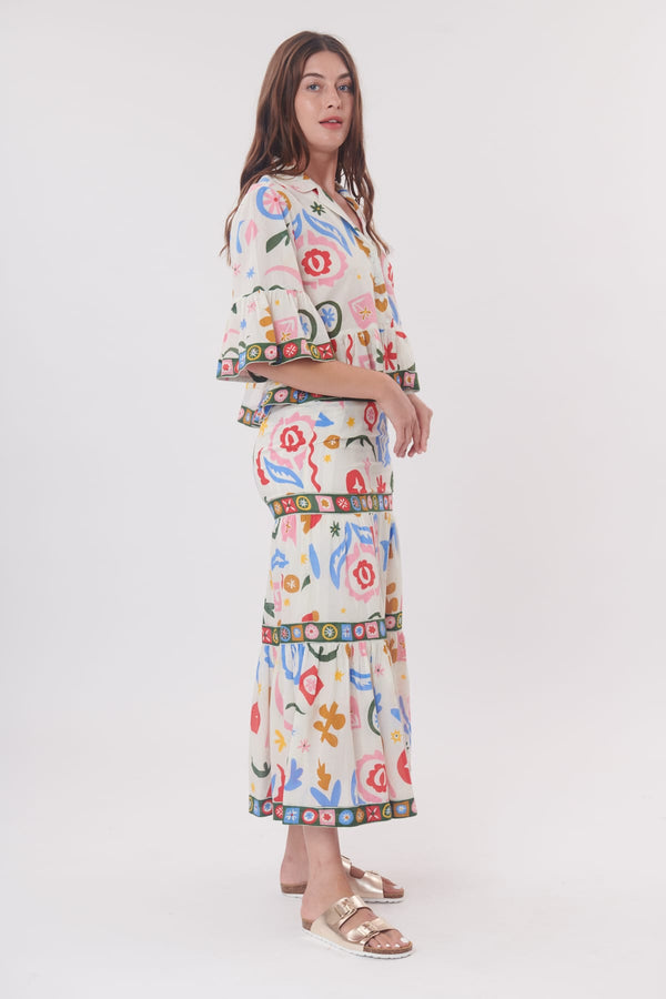 Rene Derhy Jupe Longue Imprimée Abstrait à Volants VASTIE