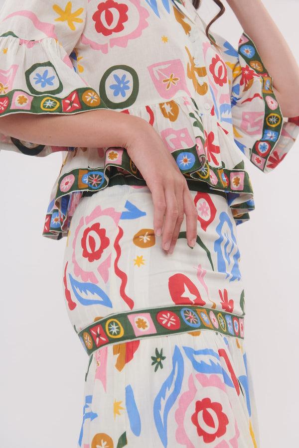 Rene Derhy Jupe Longue Imprimée Abstrait à Volants VASTIE