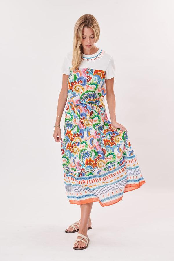 Rene Derhy Jupe Longue Imprimée En Coton Et Dentelle VICKIE