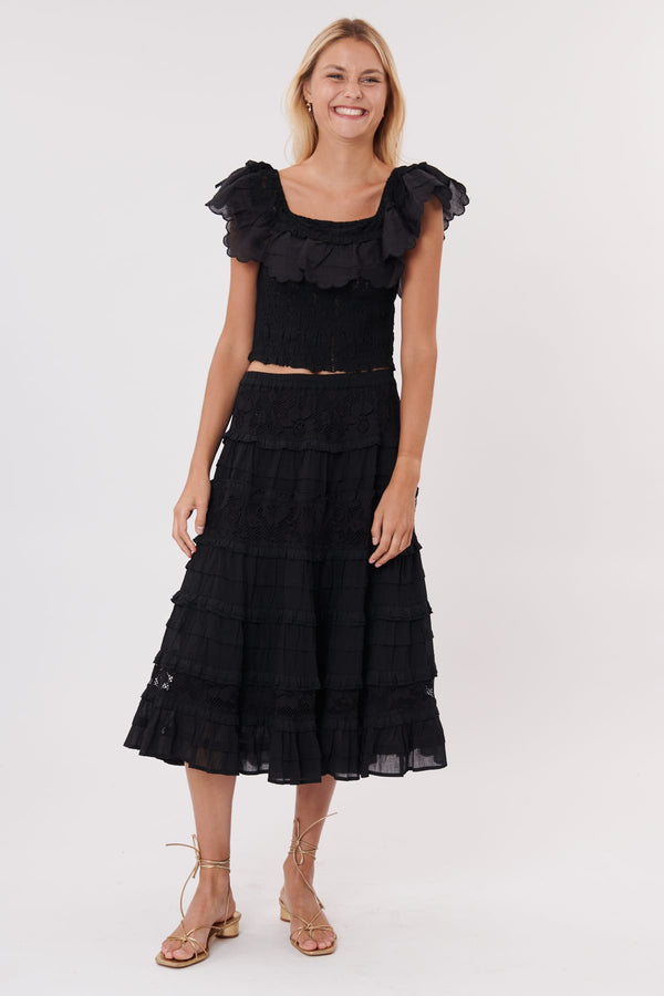 Rene Derhy Jupe Mi-longue En Dentelle Et Coton à Volants VALERIE