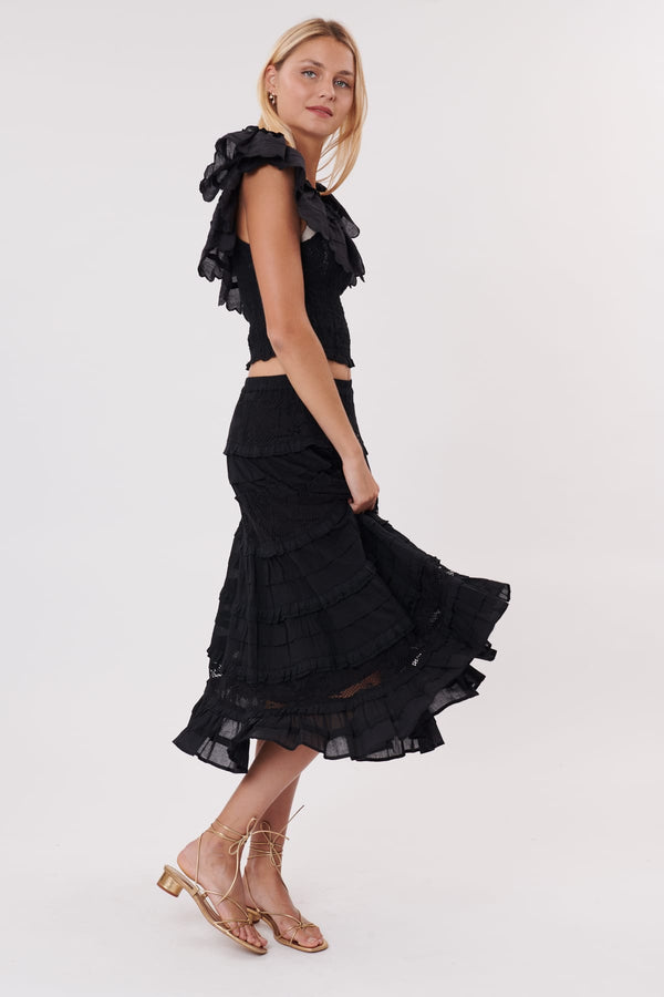 Rene Derhy Jupe Mi-longue En Dentelle Et Coton à Volants VALERIE