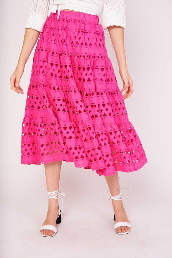 Rene Derhy Jupe Midi Ajourée Motif Géométrique FLORE