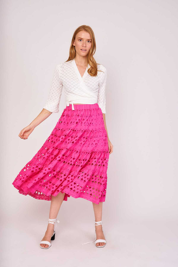 rene derhy Jupe midi ajourée motif géométrique FLORE