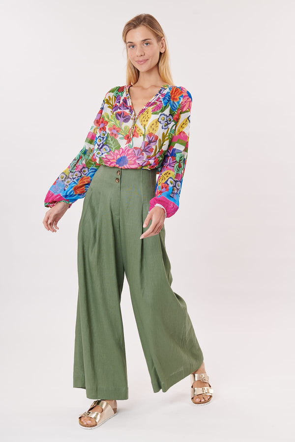 Rene Derhy Pantalon Uni Ample à Pinces Taille Mi-haute PAZ