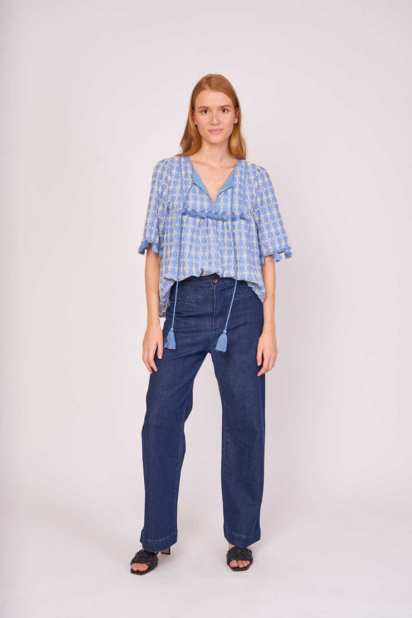 Rene Derhy Blouse Ample En Coton Uni Rebrodé EDINA