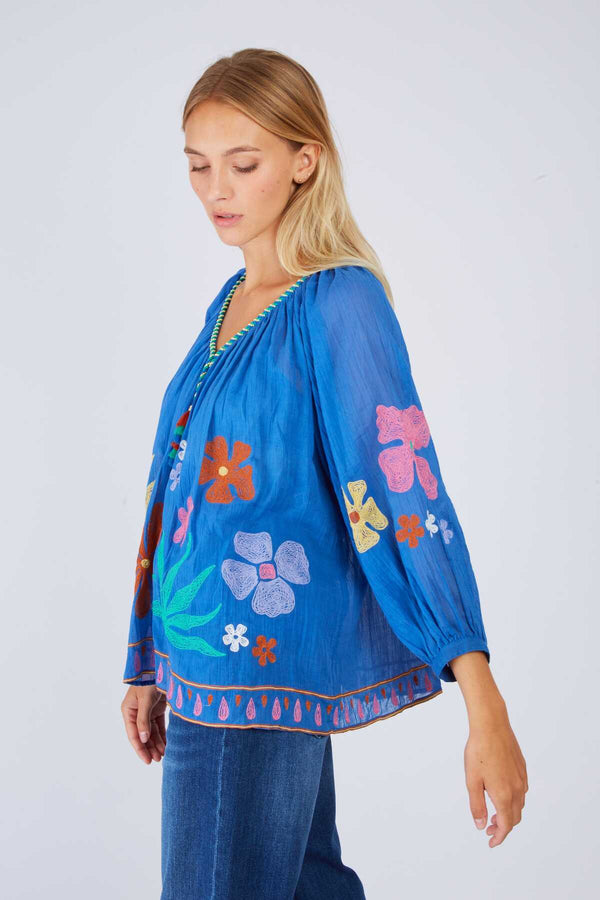 Rene Derhy Blouse Brodée Manches 3/4 BEDFORD
