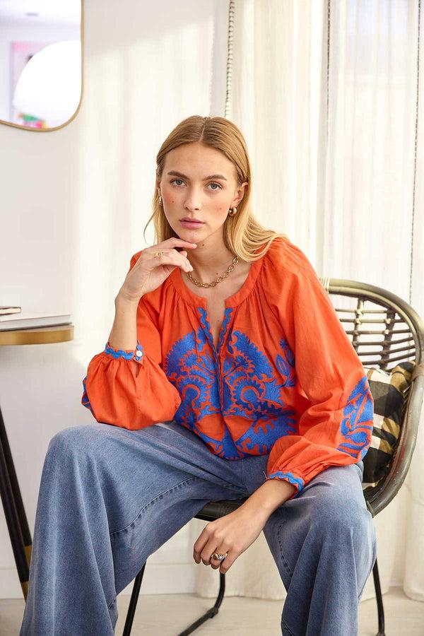 rene derhy Blouse brodée manches longues BARBADES