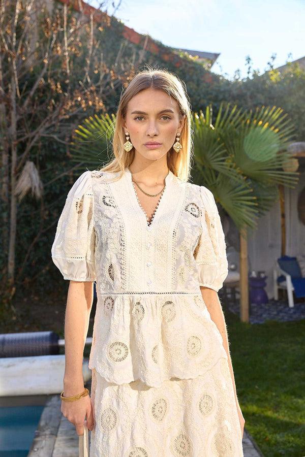 rene derhy Blouse unie brodée LIDYE