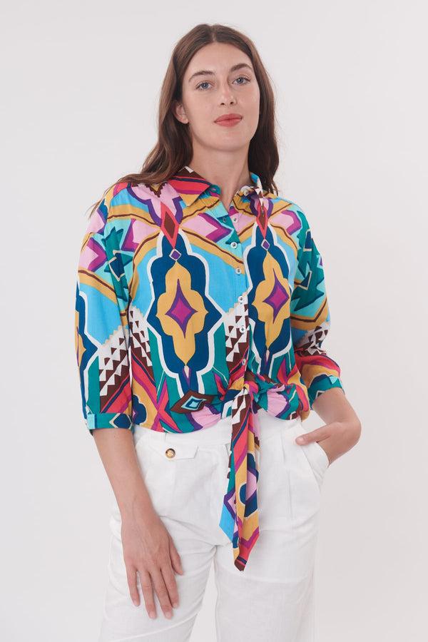 rene derhy Chemise courte imprimée manches 3/4 REX