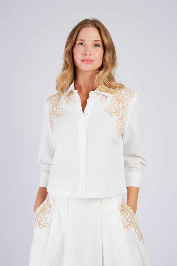 Rene Derhy Chemisier En Lin Brodé BABY