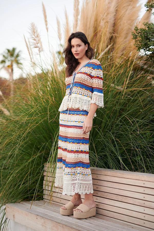 rene derhy Jupe longue en maille ajourée VENDANGES