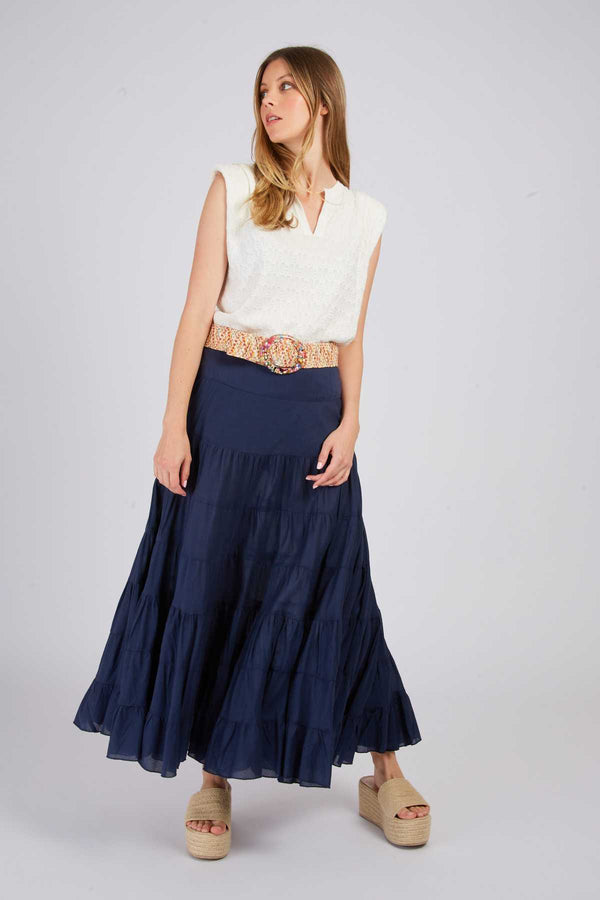 rene derhy Jupe longue unie à volants ACANTHE