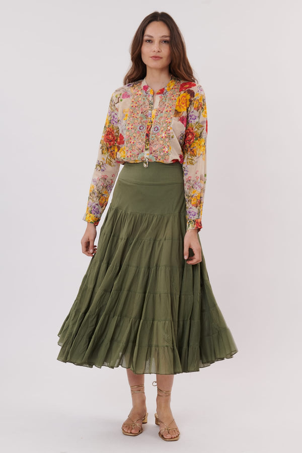 rene derhy Jupe longue unie avec volants VELMA