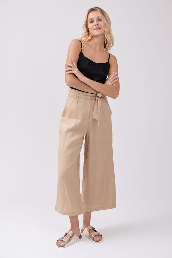 Rene Derhy Pantalon Ample 7/8 Uni En Lin PEARL