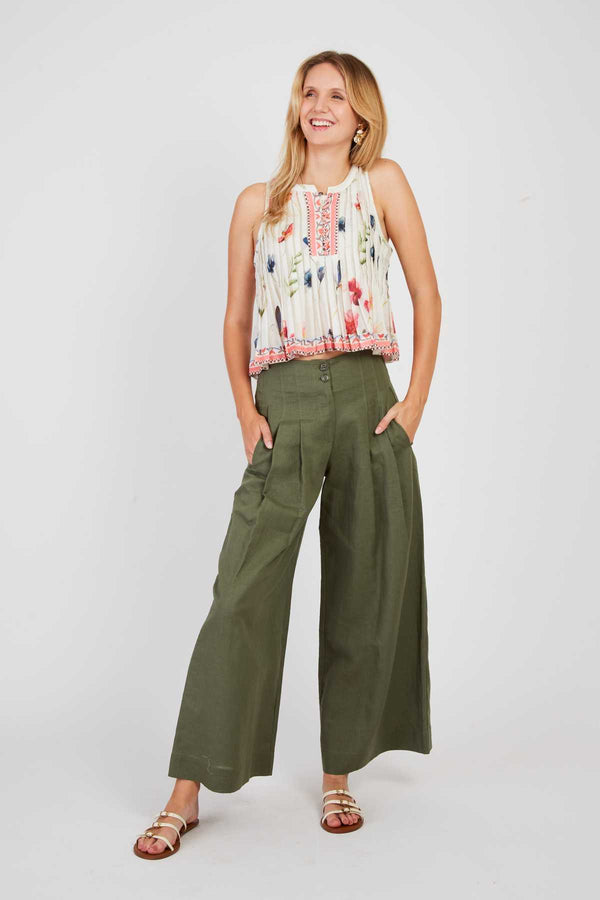 rene derhy Pantalon large uni en lin DAISY