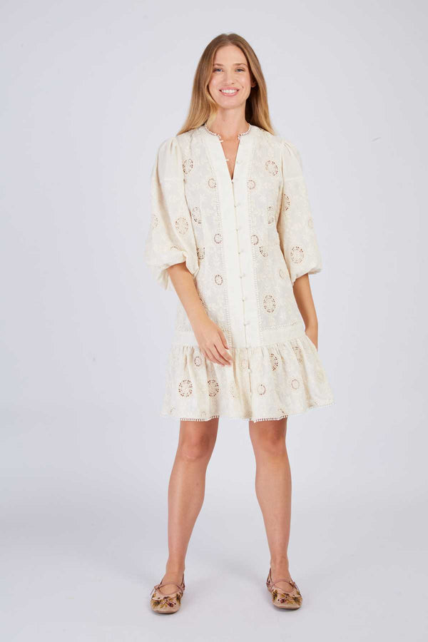 rene derhy Robe courte brodée CARNAC