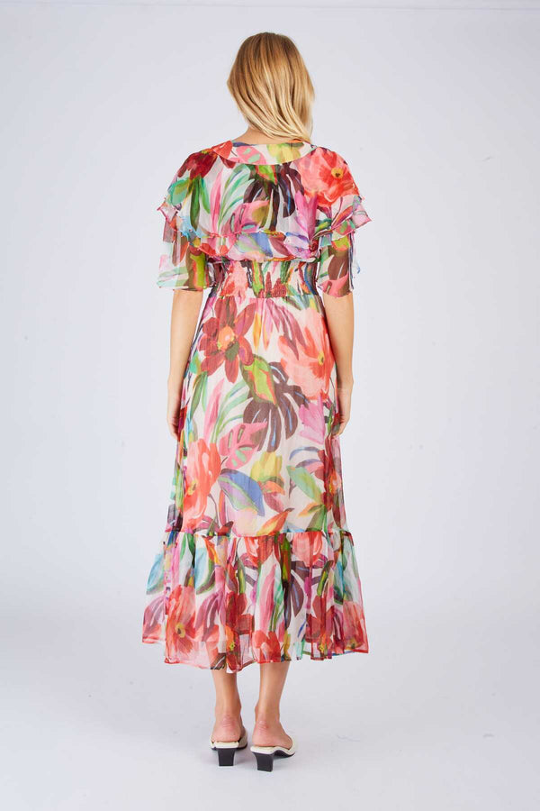 Rene Derhy Robe Longue à Volant Imprimée PISTOIA