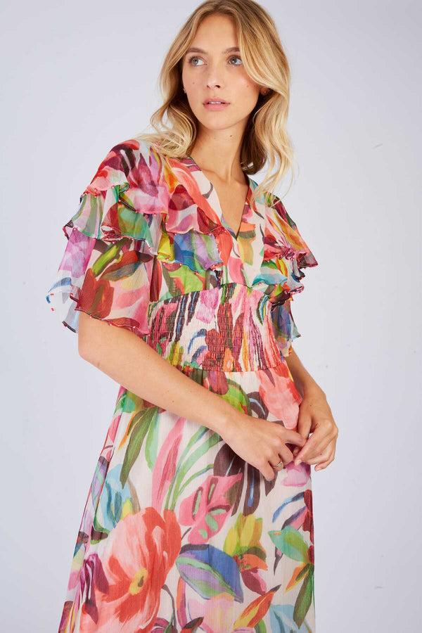 Rene Derhy Robe Longue à Volant Imprimée PISTOIA