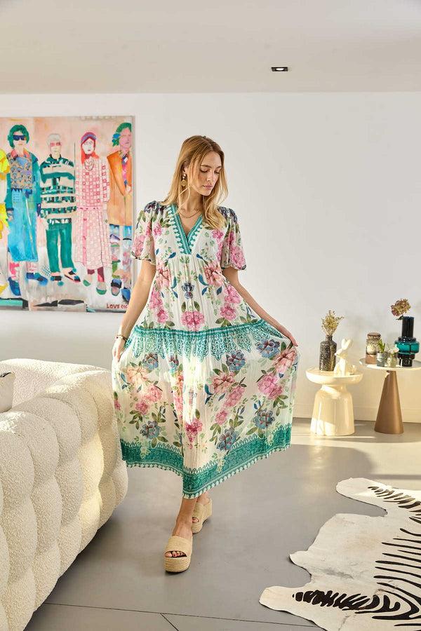 rene derhy Robe longue imprimée PHILATELIE