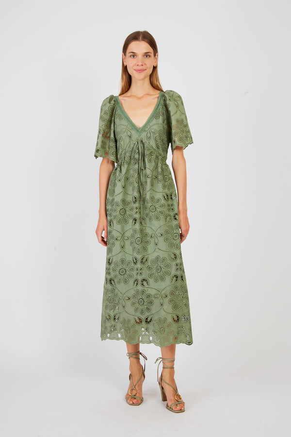 rene derhy Robe longue unie en dentelle CALYPSO