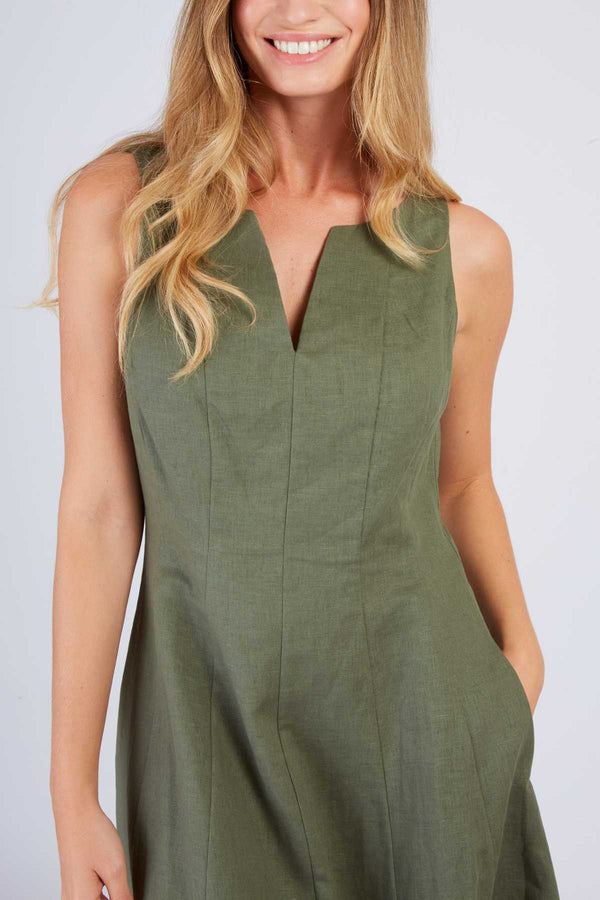 Rene Derhy Robe Mi Longue Unie En Lin CAMELEON