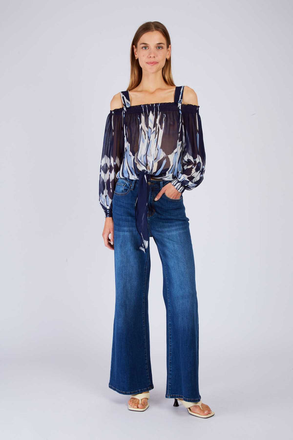 Rene Derhy Top épaules Dénudées Imprimé LAGUNE