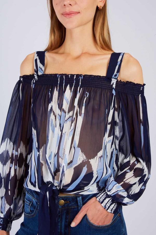 Rene Derhy Top épaules Dénudées Imprimé LAGUNE