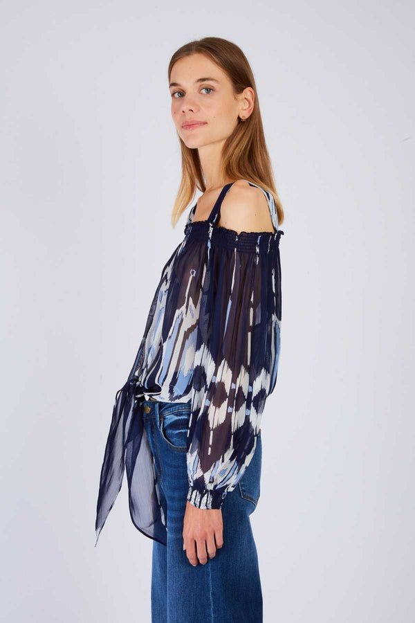 Rene Derhy Top épaules Dénudées Imprimé LAGUNE