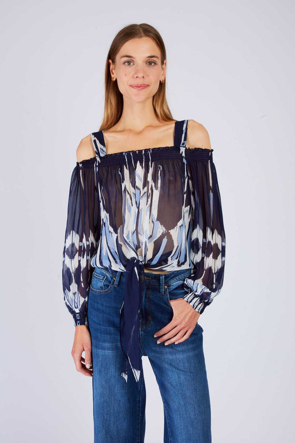 rene derhy Top épaules dénudées imprimé LAGUNE