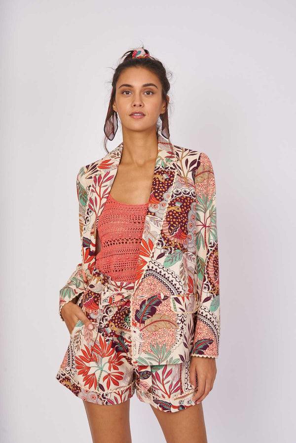 Rene Derhy Veste Blazer Imprimée Coton Lin IGUAZU