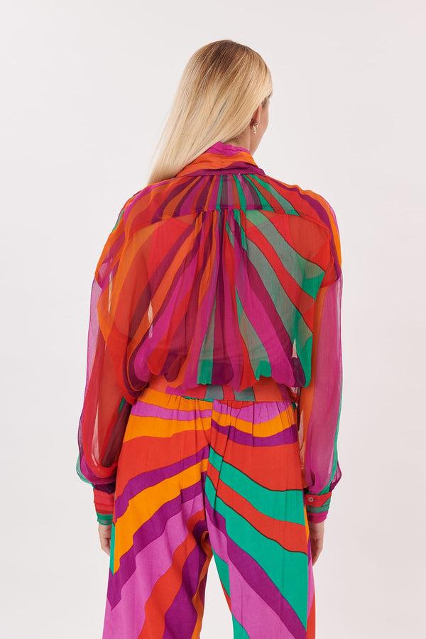 Rene Derhy Rock Blouse En Chiffon Imprimé Manches Longues Et Col Victorien