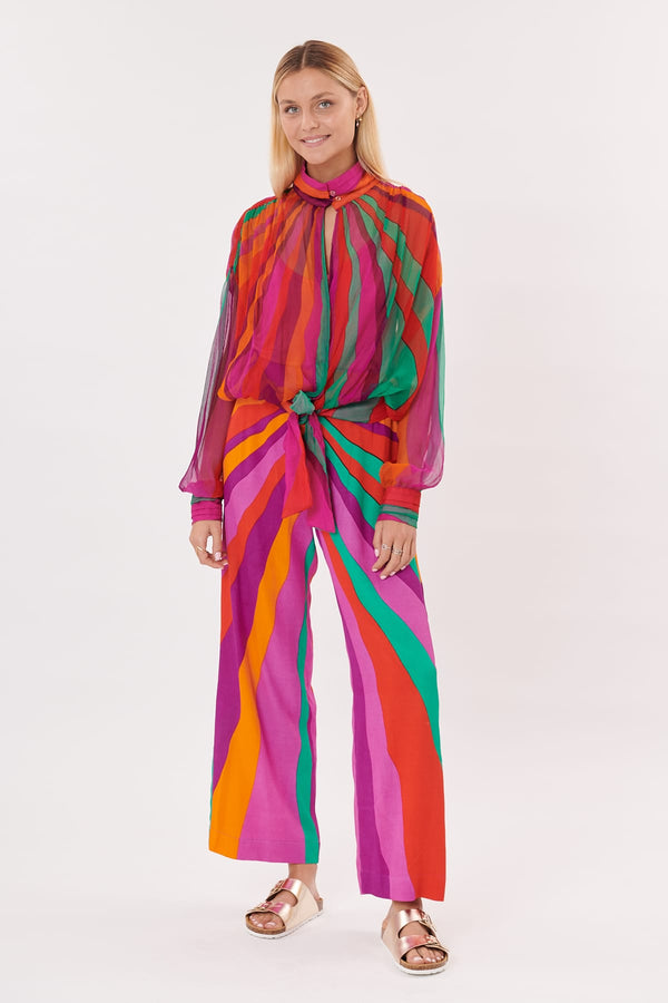 Rene Derhy Rock Blouse En Chiffon Imprimé Manches Longues Et Col Victorien