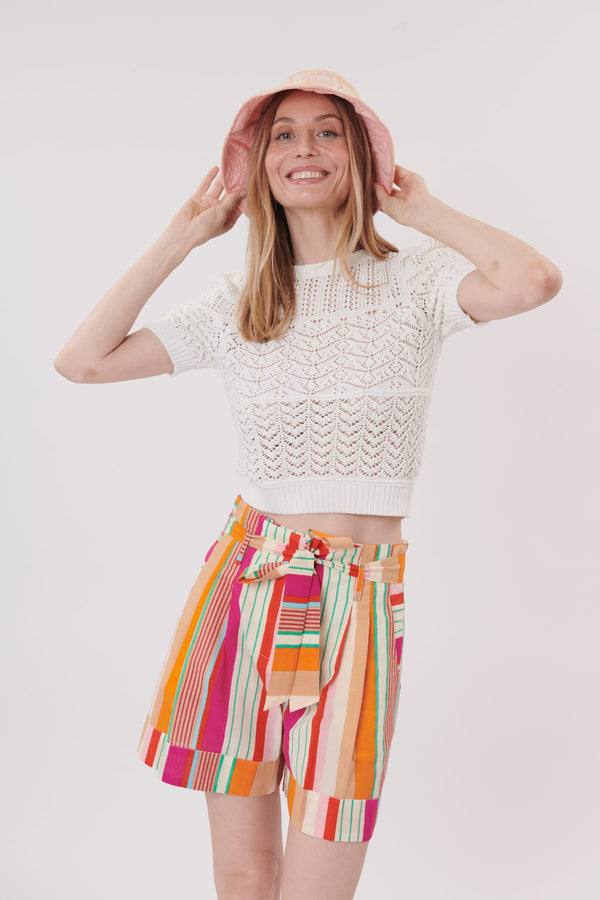 Rene Derhy Short Ample Imprimé Rayé Avec Ceinture WALLABY