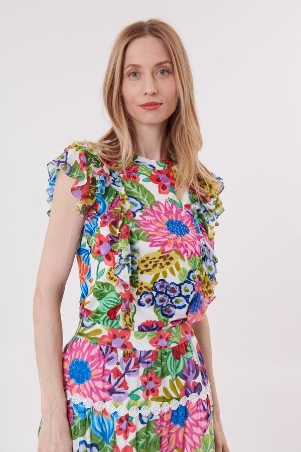 Rene Derhy Tee-shirt Imprimé Et Brodé De Perles Et Sequins KANZA