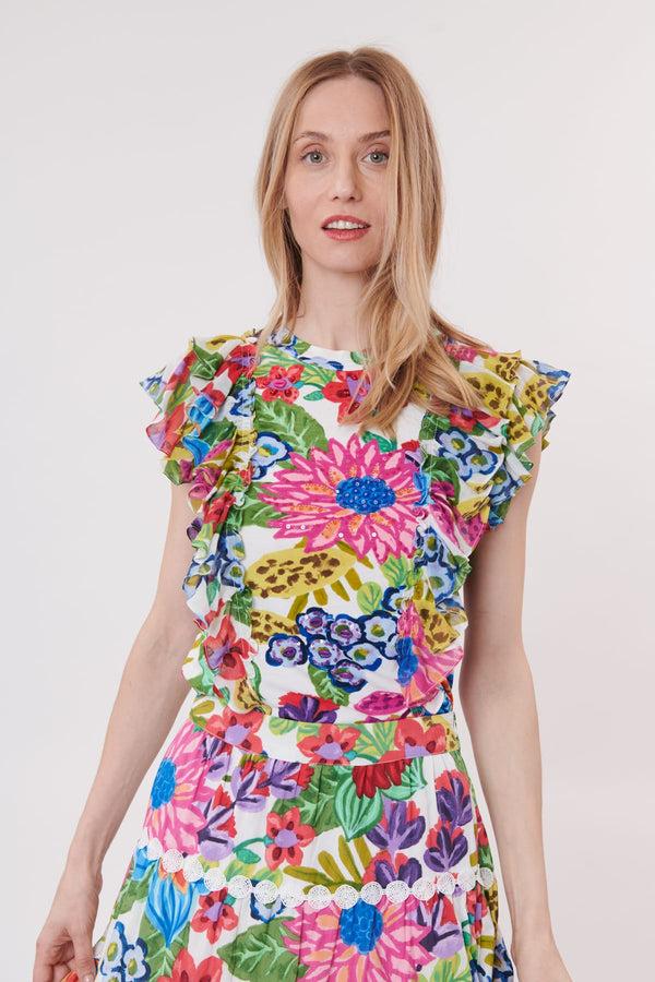 rene derhy Tee-shirt imprimé et brodé de perles et sequins KANZA