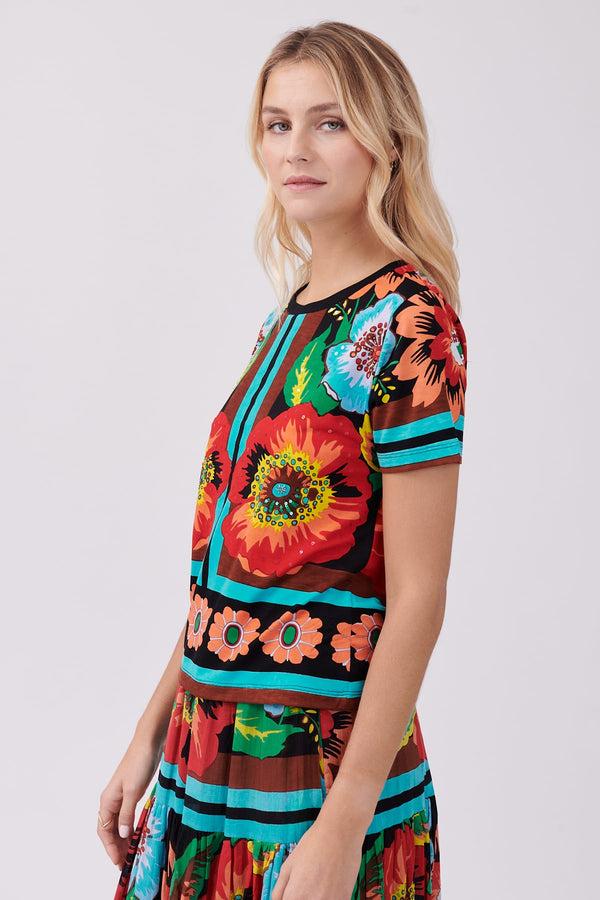 Rene Derhy Tee Shirt Imprimé Floral Et Paillettes à Col Rond KIMMY