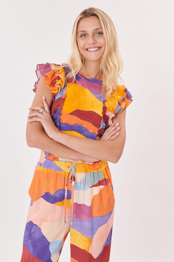 Rene Derhy Tee-shirt Imprimé Sans Manches à Volants KINSLEY